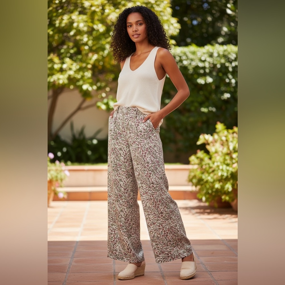 Brooks Brothers 100% Silk Floral Wide-Leg Pants – Size Small – NWT